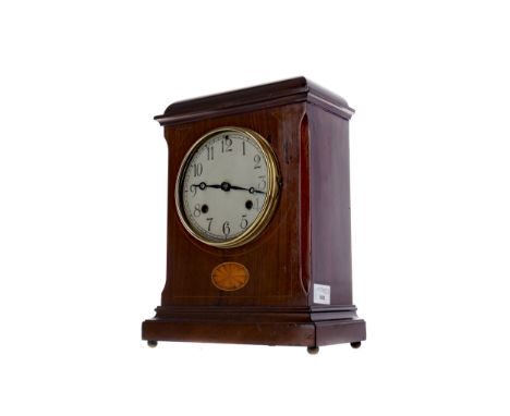 EARLY 20TH CENTURY MAHOGANY MANTEL CLOCK, by The New Haven Clock Co, the two train eight day movement striking on a gong, the