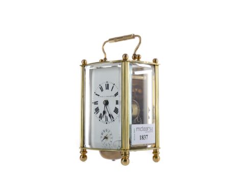 EARLY 20TH CENTURY CARRIAGE CLOCK, By Alex Clark, with white enamel dial with Roman numerals and inscribed makers name, with 