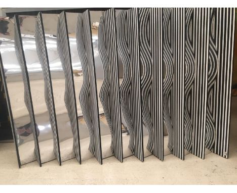 M Wieland optical art "reflections" in wood and convex mirrored plastic signed to verso 9 x 83 x 86cm