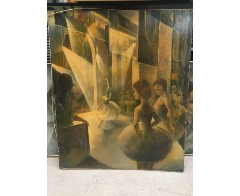 M Wieland oil on board of ballet from the wings. 76 x 90cm signed and label to verso 1975