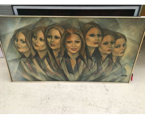 M Wieland 1985 - untitled study of 7 faces. 62 x 114cm