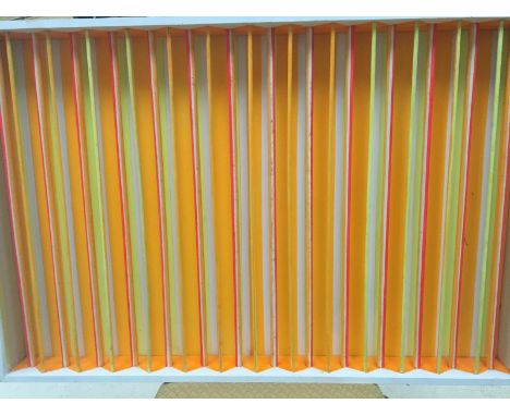 M Wieland rod painted optical art c1970 entitled " Repetitions". Signed to verso 91 x 7 x 61cm