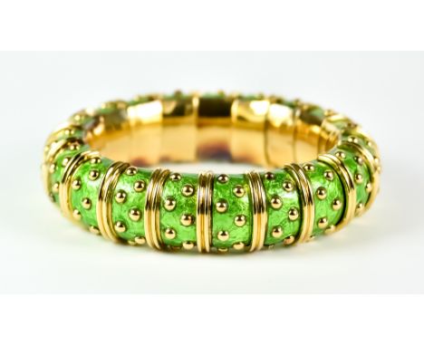 An 18ct Gold and Enamelled Articulated Bracelet, 20th Century, marked "Tiffany, Schlumberger", made in France stamped with th