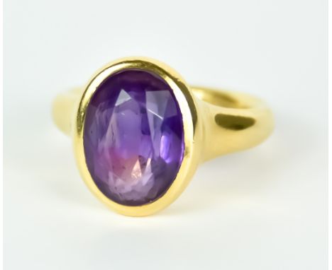 An 18ct Gold Faceted Amethyst Ring, Early 20th century, set with a faceted amethyst stone, approximately 3ct, size M, gross w
