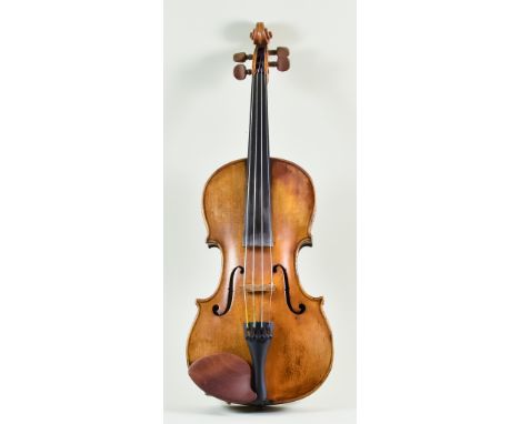 A German Violin After Stradivarius, Late 19th Century, with two-piece back and spurious paper label for "Stradivarius", the b