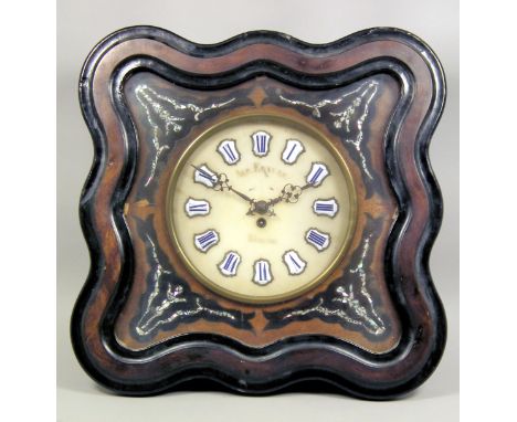 A 19th Century French Walnut and Ebonised Wall Clock, the 9.5ins diameter alabaster dial with raised enamel Roman numeral car