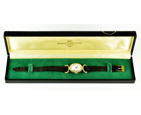 A Lady's Automatic Wristwatch, by Baume &amp; Mercier of Geneva, 18ct rope edge gold case, white enamel dial with black Roman