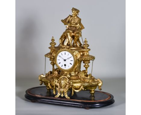 A 19th Century French Gilt Metal Cased Mantel Timepiece, No.1571, the 3ins diameter white enamel dial with Roman numerals, to