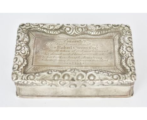 A William IV Silver Rectangular Snuff Box, by Edward Smith, Birmingham, possibly 1836, the whole with engine turned ornament,