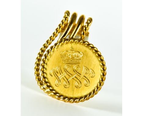A Monogrammed Brooch and Two Cigarette Lighters, 20th Century, comprising - a yellow metal brooch by Cartier, bearing the mon