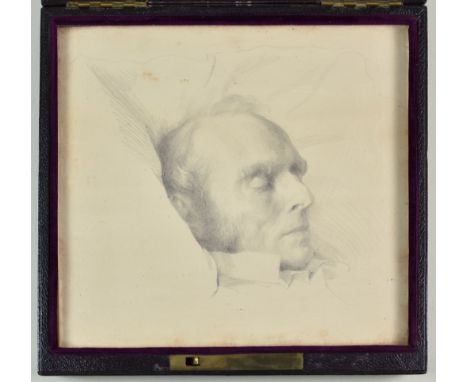 George Frederick Watts (1817-1904) - Pencil drawing - Portrait study of Thomas Hughes (1822-96) in death, 5ins x 5.25ins, in 