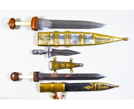 Seven Reproduction Roman Edged Weapons, Modern, including - six Gladius and one dagger, sizes various Note - You must be over