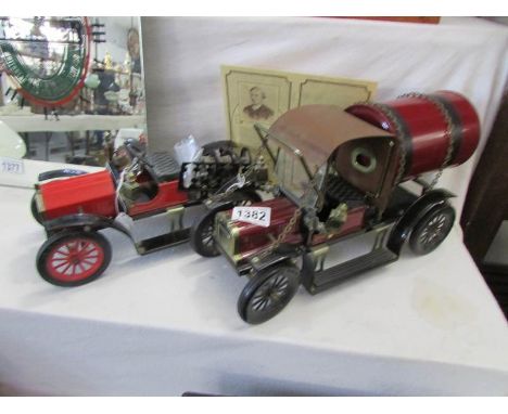 2 replica Carette tin plate vehicles by Jan Blenken of Nuremberg being a Model T fire engine and a petrol tanker