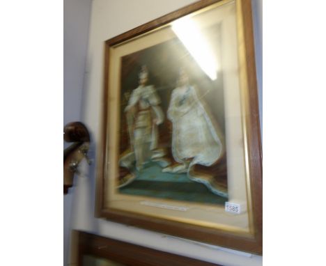 A framed and glazed portrait print of King George V and Queen Mary, 1911