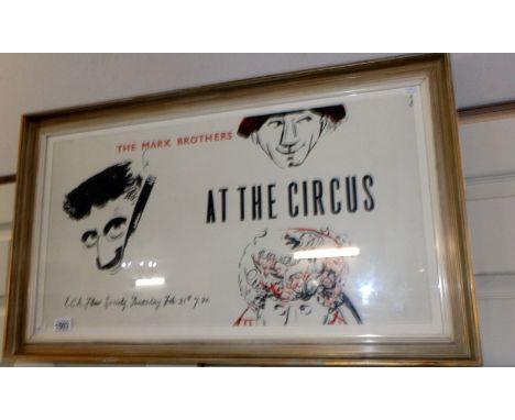 A 1940/50's R.C.A. film society poster for the Marx Brothers film 'At The Circus' by Helen Howie A.R.C.A. (worked for the BBC