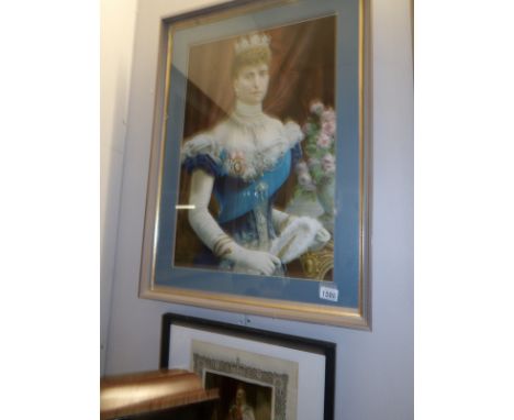 A framed and glazed portrait print of Queen Mary