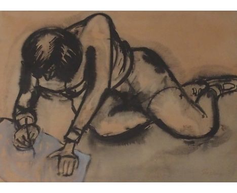 ROBERT SINCLAIR THOMSON ARSA, RSW (SCOTTISH 1915-1983) GIRL SKETCHING Ink, wash and gouache, signed, 36 x 50cm (14 x 19 1/2")