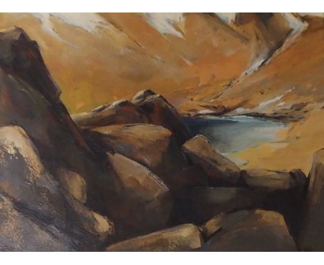 •ERIC AULD FRSA (SCOTTISH 1931-2013) CORRIE LOCHAN Oil on panel board, signed and signed and dated 1978 verso, 33.5 x 59cm (1