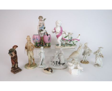 A ROYAL WORCESTER FIGURE OF A MAN modelled in 18th/19th century dress, together with assorted continental figures including a