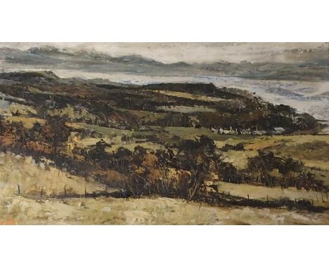•JAMES WATT RGI (SCOTTISH B. 1931) TOWARDS INVERKIP Oil on panel board, signed, 40.5 x 71cm (16 x 28") T. &amp; R. Annan &amp