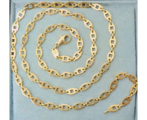 AN 18CT GOLD MAPPIN &amp; WEBB FANCY LINK NECK CHAIN with flattened links, fully hallmarked Mn&amp;Wb with London import mark