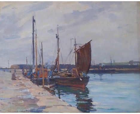 WAT MILLER (SCOTTISH 19TH/20TH CENTURY) PREPARING FOR SEA, ANSTRUTHER HARBOUR, FIFE Oil on canvas laid on panel, signed, 27 x
