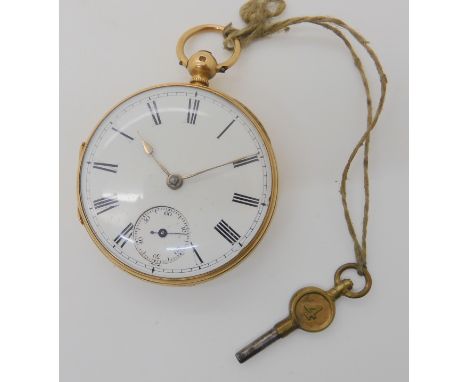 AN 18CT GOLD OPEN FACE POCKET WATCH with white enamel dial Roman numerals and subsidiary seconds dial, diameter of the case 4