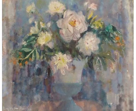 •MARGARET ROSS HISLOP RSA, RBA (SCOTTISH 1894-1972) INCANDESCENT BOUQUET Oil on panel board, signed, 55 x 65cm (21 1/2 x 25 1