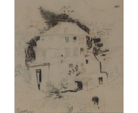 •DAVID DONALDSON RSA, RP, LLD (SCOTTISH 1916-1996) ITALIAN VILLAGE IN THE ALPS Mixed media, signed, 17.5 x 17cm (7 x 6 3/4") 