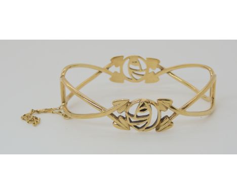 A 9CT GOLD MACKINTOSH STYLE ROSE BANGLE inner dimensions 6cm x 5cm weight 17gms Condition Report: Available upon request