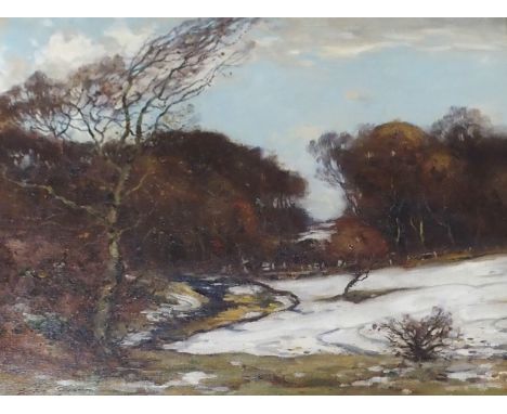 JAMES TAYLOR BROWN (SCOTTISH 1868-1923) AN AYRSHIRE RIVER Oil on canvas, signed and signed on canvas verso, 51 x 66cm  (20 x 