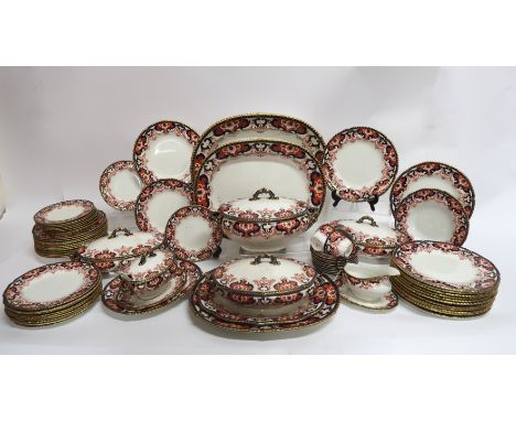 A ROYAL CROWN DERBY IMARI 3973 PATTERN DINNER SERVICE comprising fourteen 26cm diameter plates, ten 22.5cm diameter plates, e