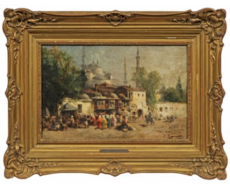 Émile Regnault de Maulmain(1836 Lons-le-Saunier - 1897 Nevy-sur-Seille)Markt vor der Sultan Ahmed-Moschee in IstanbulStimmung