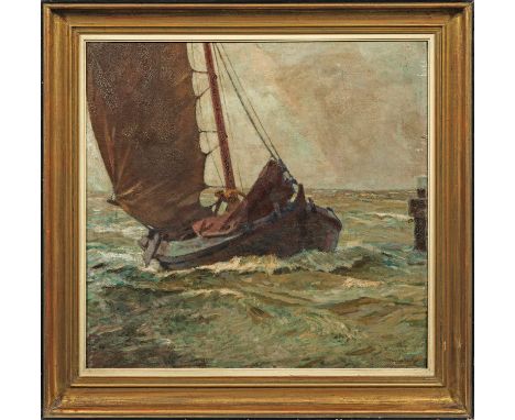 Maurice Sijs(1880 Gent - 1972 ebenda)Fischerboot in der Zuiderzee bei VolendamMit breitem, schnellem Duktus und pastosem Farb
