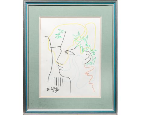 Jean Cocteau(1889 Maisons-Laffitte b. Paris - 1963 Milly-la-Forêt b. Paris)Orpheus im ProfilFarblithographie/Velin. Im Stein 