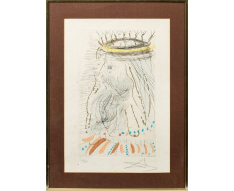 Salvador Dalí(1904 Figueras - 1989 ebenda) nach "König Salomon". OriginaltitelRadierung mit Pochoir und Goldauflage/Japan, 19