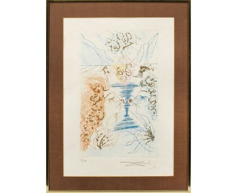 Salvador Dalí(1904 Figueras - 1989 ebenda) nach "Der Kuss". OriginaltitelRadierung mit Pochoir und Goldauflage/Japan, 1971. B
