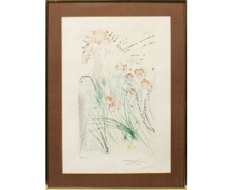 Salvador Dalí(1904 Figueras - 1989 ebenda) nach"Die Geliebte weidet zwischen den Lilien". OriginaltitelRadierung mit Pochoir 