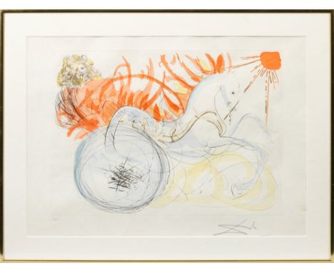 Salvador Dalí(1904 Figueras - 1989 ebenda)"Elijah" (Elias und der Feuerwagen). OriginaltitelKaltnadelradierung mit Pochoir un