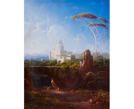 Peter Conrad Schreiber(1816 Fürth - 1894 Nürnberg)Römische Landschaft mit Blick auf den PetersdomIn leuchtendem Kolorit und e