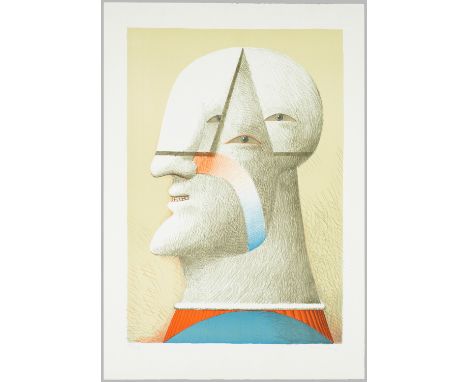 Horst Antes(1936 Heppenheim - Berlin)Porträt dreiäugigFarblithographie/BFK Rives-Velin (Wasserzeichen), 1973. Sign. und numme