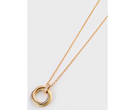 Collier mit Brillant-Anhänger von Cartier-"Trinity"Roségold, gest. 750. Sehr feine Gliederkette mit abschließendem Tricolor-R