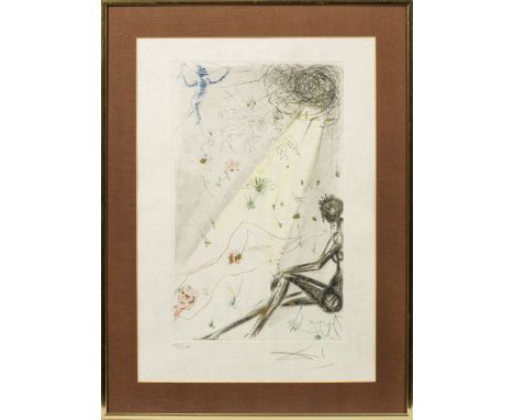 Salvador Dalí(1904 Figueras - 1989 ebenda) nach "Die Schafherde". OriginaltitelRadierung mit Pochoir und Goldauflage/Japan, 1