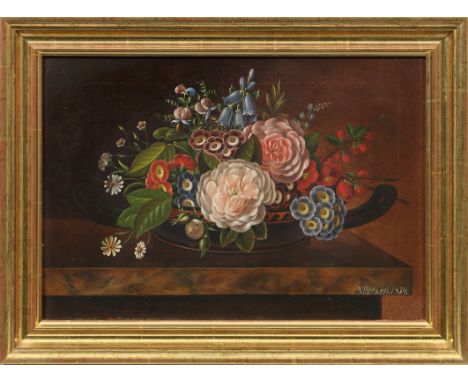 V. Hutzen(Dänischer Stilllebenmaler aus der Schule von Johan Laurentz Jensen. Tätig Mitte 19. Jh.)Blumenstillleben mit Rosen 