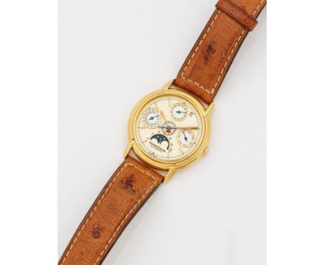 Limitierte Herrenarmbanduhr von Jaeger LeCoultre-"Odysseus-Perpetual Calendar Nr. 453" von 1989Gelbgold, gest. 750. Rundes Uh