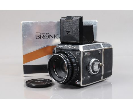 A Zenza Bronica EC-TL 6 x 6cm SLR Camera, serial no CB362066, body G-VG, dust on mirror, focal plane shutter working on manua