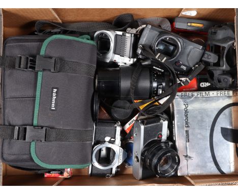 A Tray of Cameras and related Items, a Canon AL-1 body, shutter working, catch dammaged on battery door, a Canon T60 and Pent