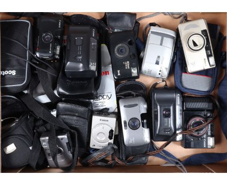 A Tray of Compact Cameras, mostly Canon examples, inculding Canon  SureShot M, Sleek, AF, IXUX models, Nikon 100M and 2 other