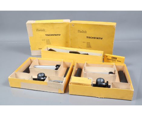 Kodak Retina Table Tripods and Lighting  comprising two boxed Tischstativ table tripods each with base, column, tube, ball he