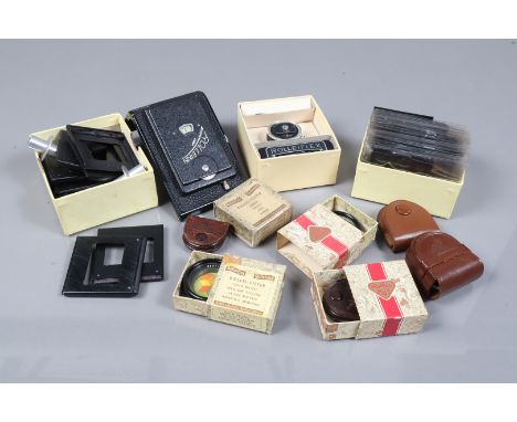 Rollei Accessories, including light meter elements T, damage to meter window, boxed filters, Rolleikin adapter elements and o